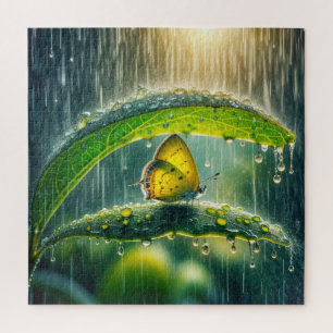 Yellow Butterfly In a Rain Shower Jigsaw Puzzle