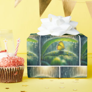Yellow Butterfly In a Rain Shower Wrapping Paper