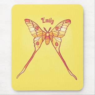 Yellow Butterfly Luna Moth Girl Name Mouse Mat