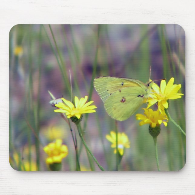 Yellow butterfly on yellow flower mouse mat (Front)