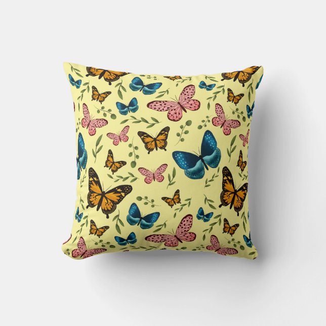 Yellow Butterfly Pattern Girly Cushion (Front)