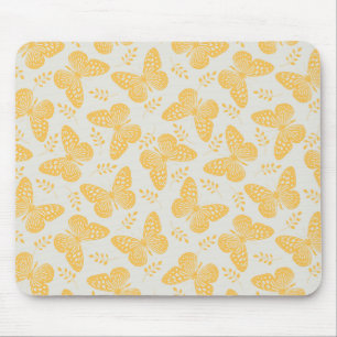 Yellow butterfly pattern on grey background mouse mat