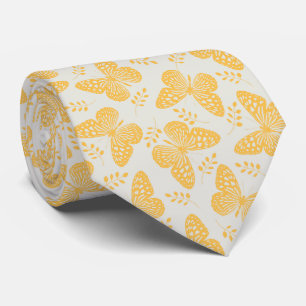 Yellow butterfly pattern on grey background tie