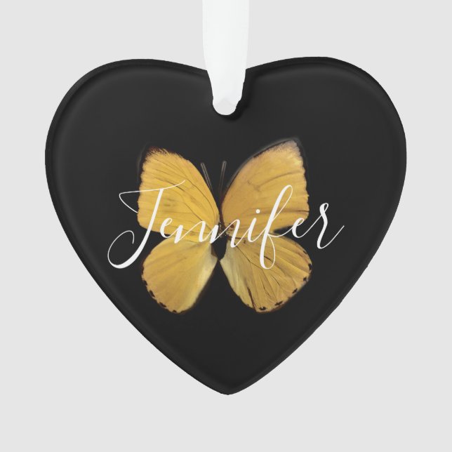 Yellow Butterfly Personalised Christmas Ornament (Front)