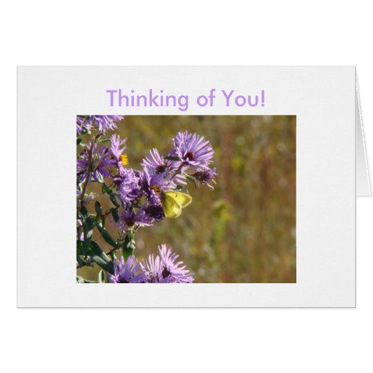 Yellow Butterfly & Pretty Lavendar Weed, Thinki... Card