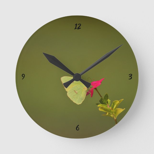 Yellow Butterfly Round (Medium) Wall Clock (Front)