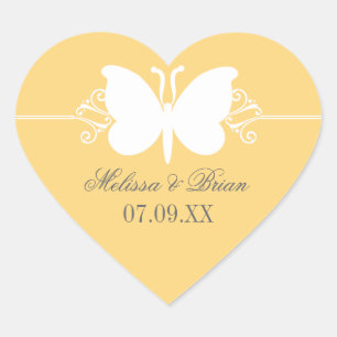 Yellow Butterfly Swirls Wedding Stickers