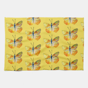 Yellow Butterfly Watercolor Art Tea Towel