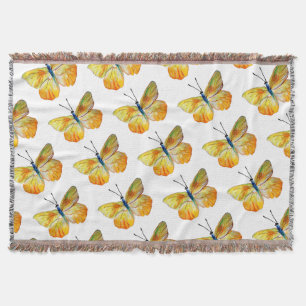 Yellow Butterfly Watercolor Throw Blanket