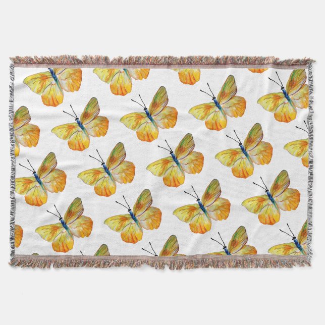 Yellow Butterfly  Watercolor Throw Blanket (Front)