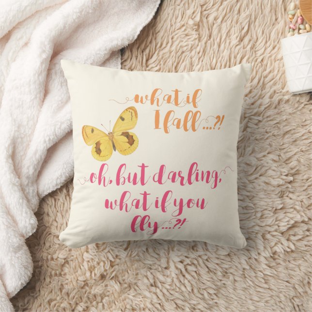 Yellow Butterfly - What if I fall?  Inspirational Cushion (Blanket)