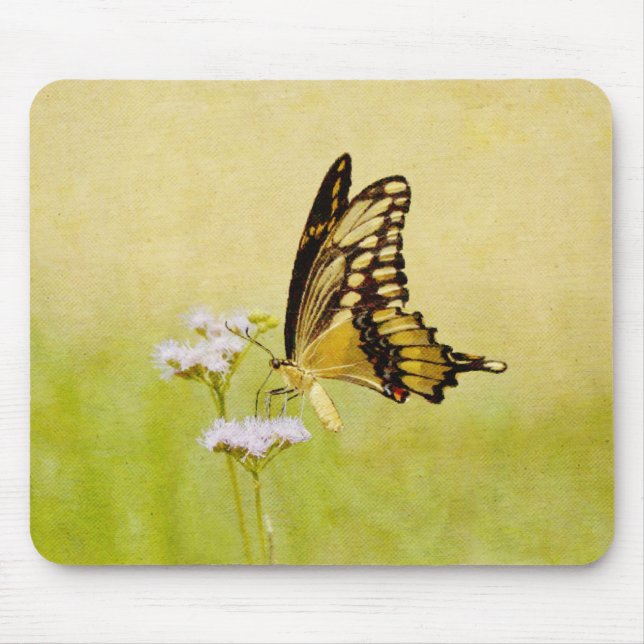 Yellow Butterfly Wildflower Art Mouse Pad (Front)