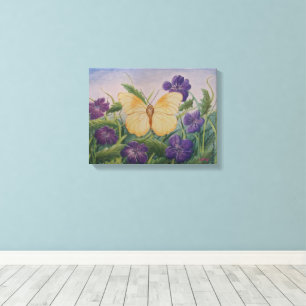 Yellow Butterfly With Flowers Canvas Print