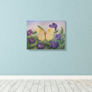 Yellow Butterfly With Flowers Canvas Print