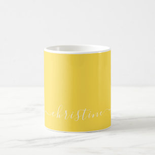 Yellow C61 White Minimalist Modern Name Custom Coffee Mug