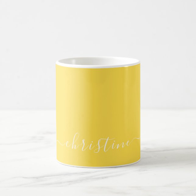 Yellow C61 White Minimalist Modern Name Custom Coffee Mug (Center)