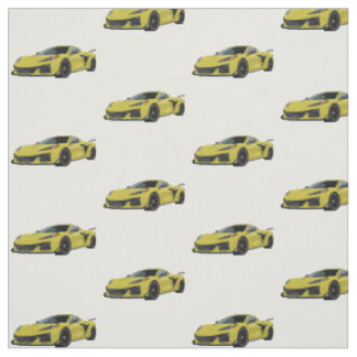 Yellow C8 Corvette Sports Car Hand Drawn Fabric