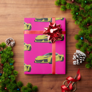Yellow C8 Corvette Sports Car Hand Drawn Wrapping Paper