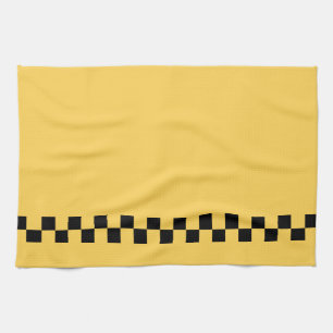 Yellow cab chequered pattern tea towel