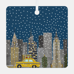 Yellow Cab in the City Customisable Metal Tree Decoration