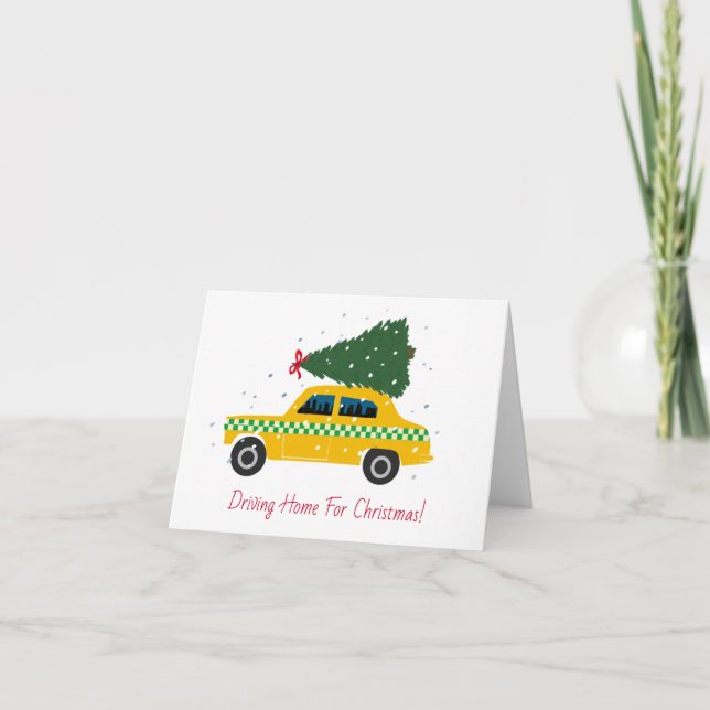 Yellow Cab Taxi Christmas Driving Home   Holiday Card (Front)
