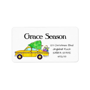 Yellow Cab Taxi Christmas Gifts Holiday Mail Label