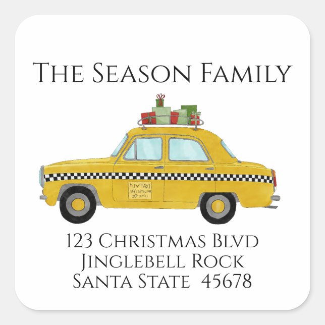 Yellow Cab Taxi Christmas Gifts Holiday Mail Square Sticker (Front)