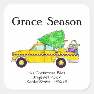 Yellow Cab Taxi Christmas Gifts Holiday Mail Square Sticker