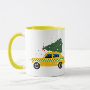  Yellow Cab Taxi Christmas Tree Drawing Snow Mug
