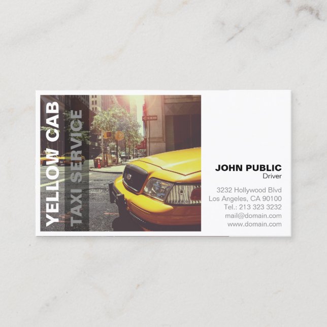 Yellow Cab Taxi Service Bold Modern Business Card (Front)