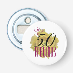 Yellow Cactus Flower 50 and Fabulous Birthday Bottle Opener