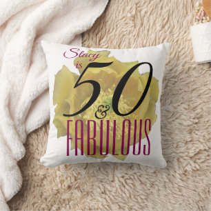Yellow Cactus Flower 50 and Fabulous Birthday Cushion