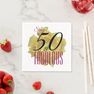 Yellow Cactus Flower 50 and Fabulous Birthday Napkin