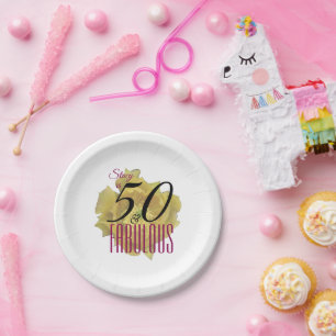 Yellow Cactus Flower 50 and Fabulous Birthday Paper Plate