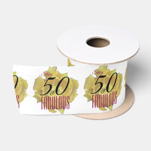 Yellow Cactus Flower 50 and Fabulous Birthday Satin Ribbon
