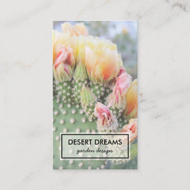 Yellow Cactus Flower Desert Garden Photo Travel Business Card (Front)