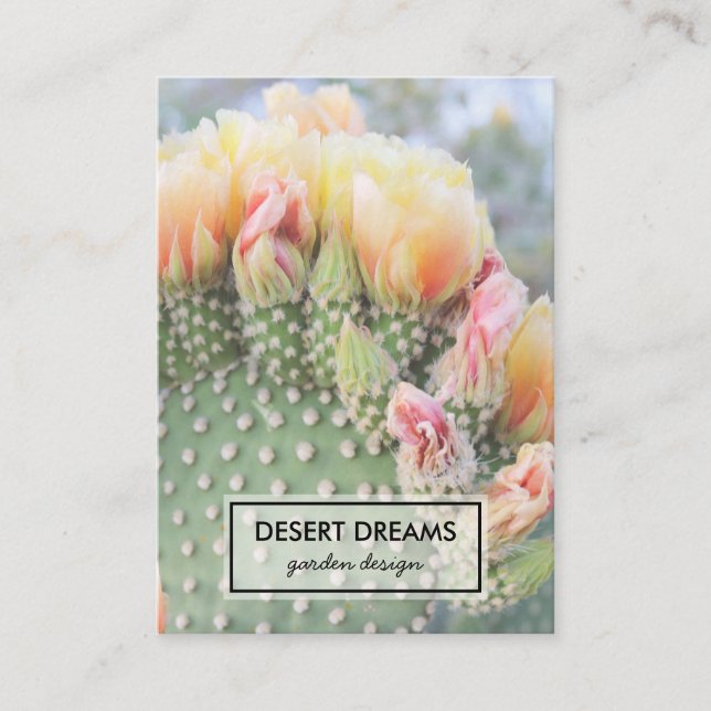 Yellow Cactus Flower Desert Garden Photo Travel Business Card (Front)