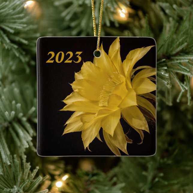 Yellow cactus flower in bloom ceramic ornament (Tree)