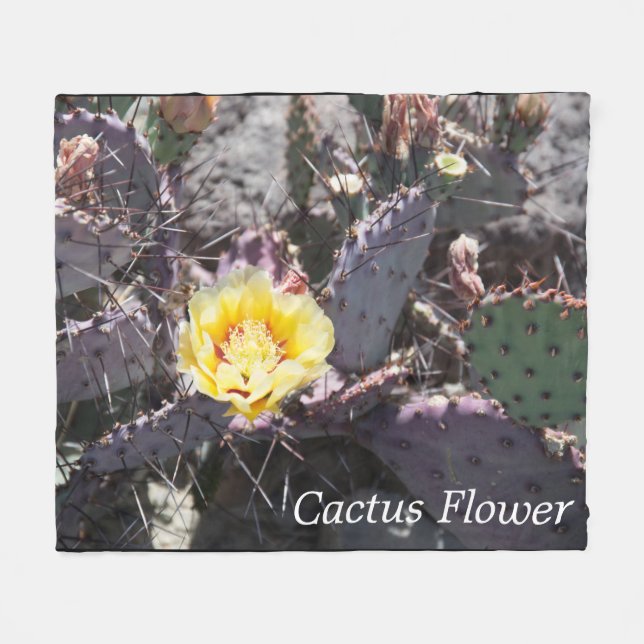 Yellow cactus flower in spring fleece blanket (Front (Horizontal))
