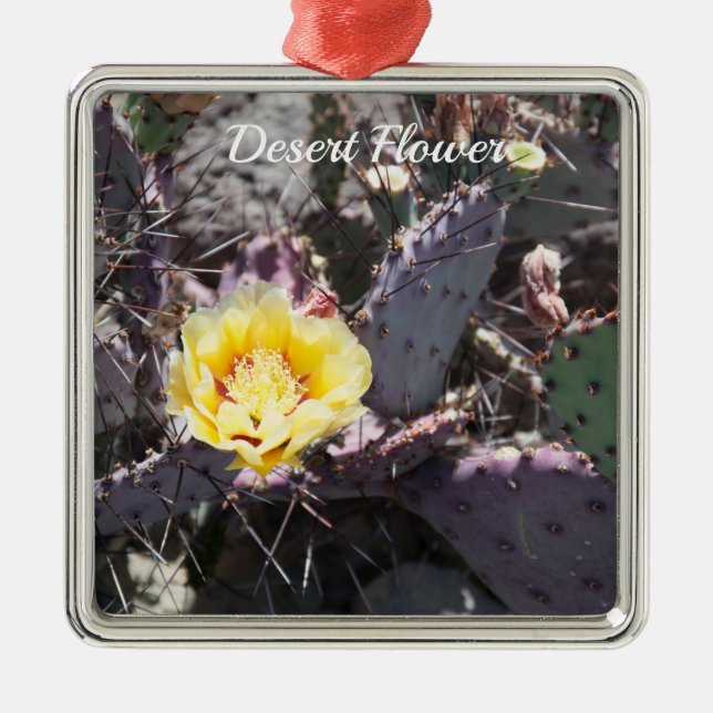 Yellow cactus flower in spring metal tree decoration (Front)
