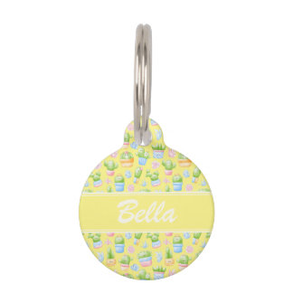 Yellow Cactus Pattern Personalised Puppy Dog ID Pet Tag