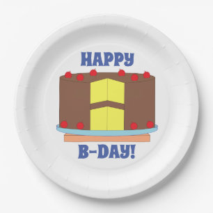 Yellow Cake with Chocolate Frosting Birthday Paper Plate