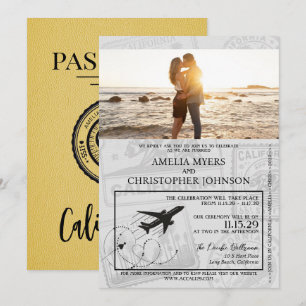 Yellow California Passport Wedding Invitation