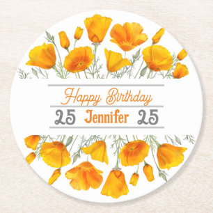 Yellow California Poppies Personalized Coaster