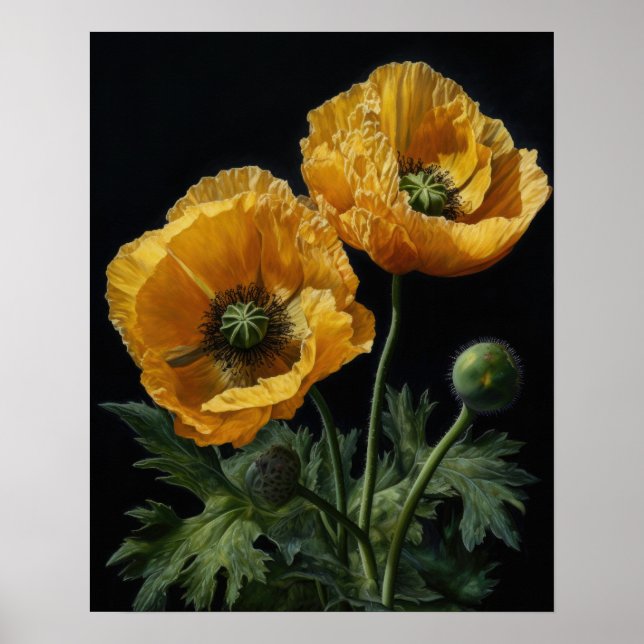 Yellow California Poppy Flowers Art Print Poster (Front)