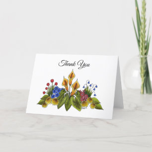 Yellow Calla Lilies Floral Garden Doodle Scene Thank You Card