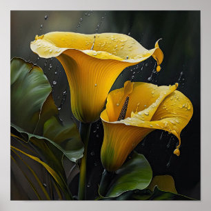 Yellow Calla Lilies Lily Flower Art Print Poster
