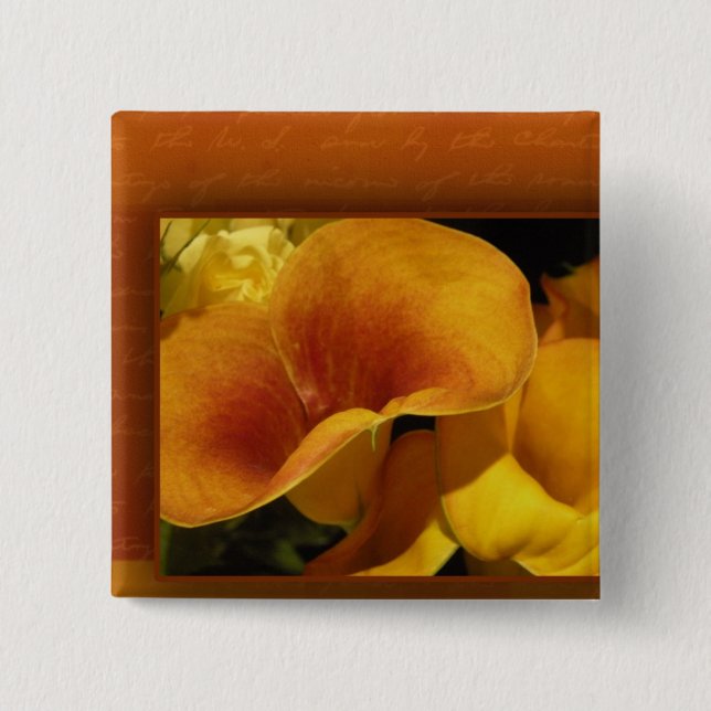 Yellow calla lily 15 cm square badge (Front)