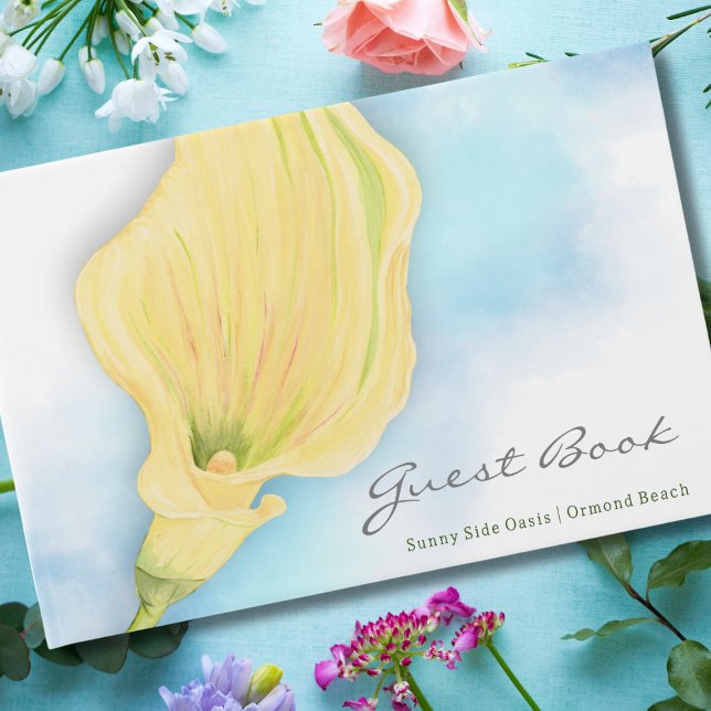 Yellow Calla Lily Blue Sky Vacation Rental Guest Book (Beautiful Yellow Calla Lily Original Art with Blue Sky Guest Book)