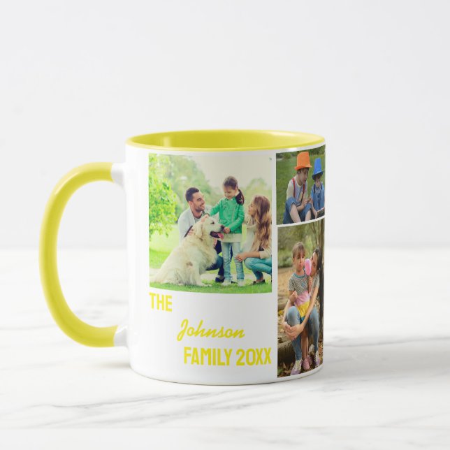 Yellow Calligraphy Family Photo Collage Mug (Left)